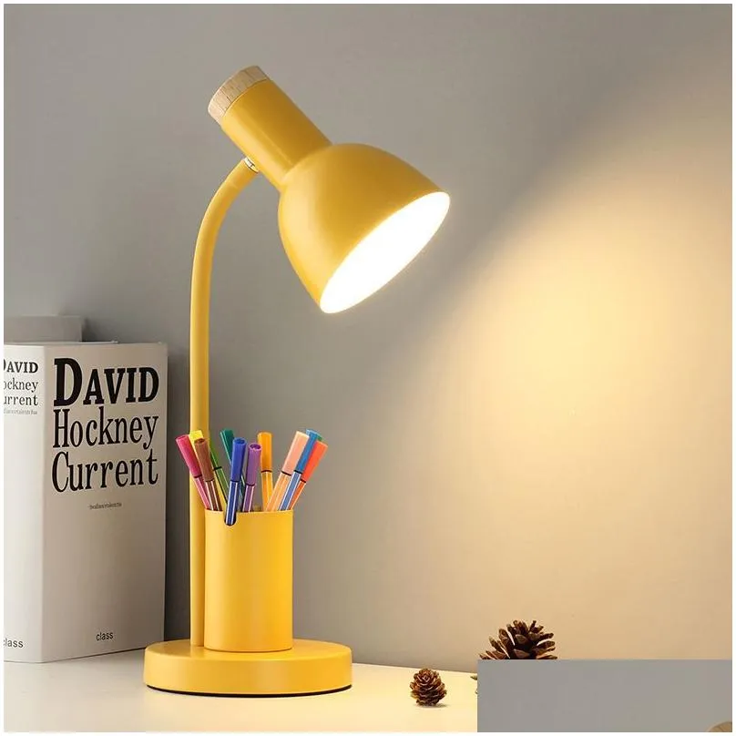 Table Lamps Dimming Desk Lamp 3 Color Learning Light Mtifunctional Led Table With Pen Holder Nordic Style Reading Bedside Lights Drop Dhrip