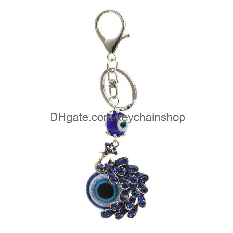 Keychains & Lanyards Keychains Key Chain Keychain Pendant Male Bag Hanging Decor Peacocks Glass Evils Eye Pendants Drop Delivery Fash Dh7L6