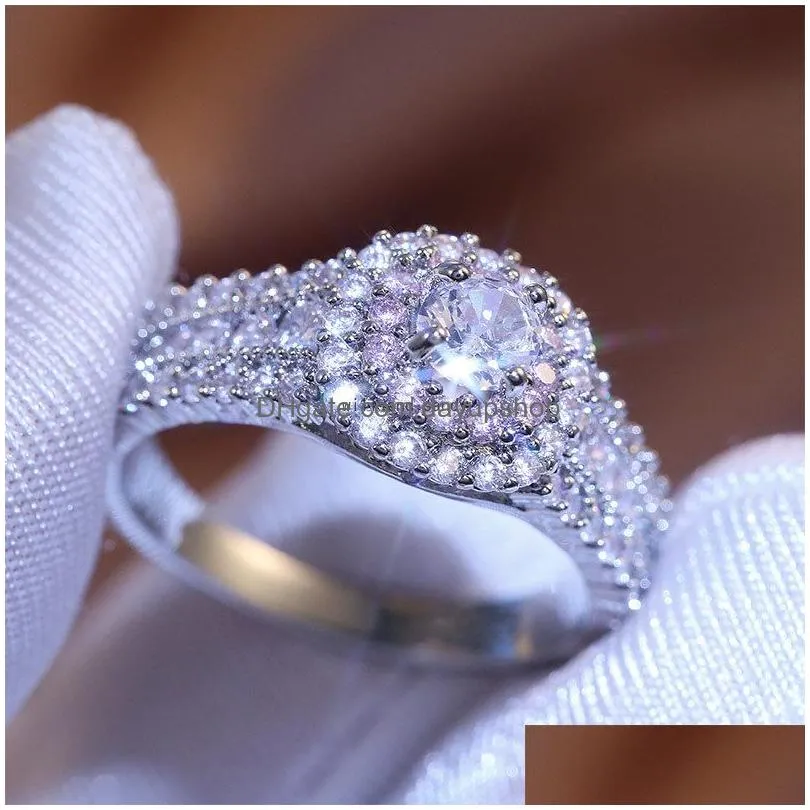 Cluster Rings Zircon Wedding Rings For Women Fashion Jewelry Round Gemstone Engagement Ring Band Finger Will And Drop Delivery Jewelr Dhkbu