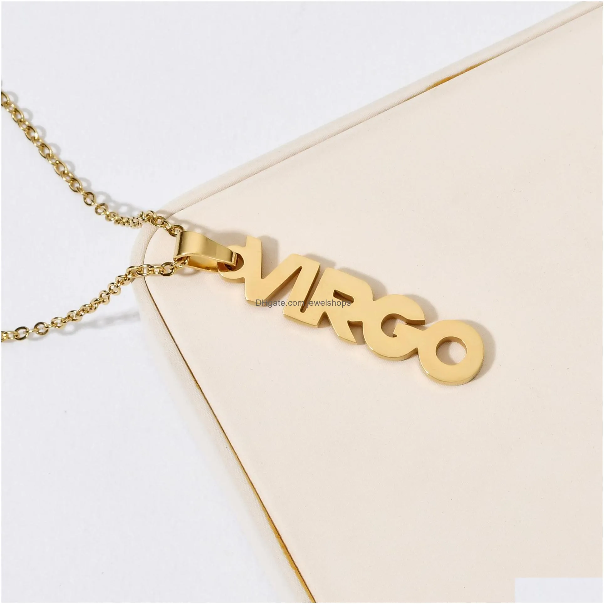 Pendant Necklaces 12 Zodiac Sign Necklaces Stainless Steel Constellation Letter Pendant Gold Chains For Men Women Fashion Birthday Jew Dhx1K