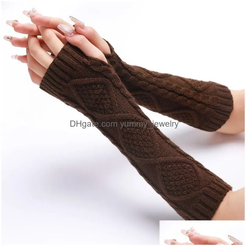 Fingerless Gloves Winter Jacquard Warm Gloves Womens Half-Finger Mittens Knitted Warmer Sleeves Long Fingerless Cuff Drop Delivery Fas Dhosh