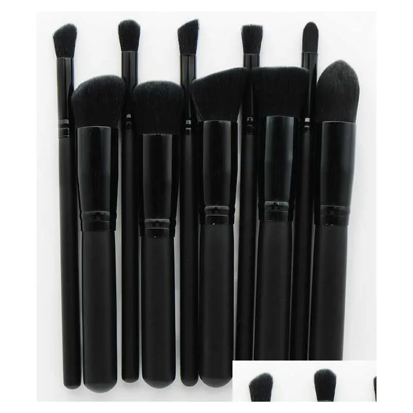 Makeup Brushes 10Pcs/Set Kabuki Makeup Brushes Professional Cosmetic Brush Kit Nylon Hair Wood Handle Eyeshadow Foundation Set 11 Drop Dhzgk
