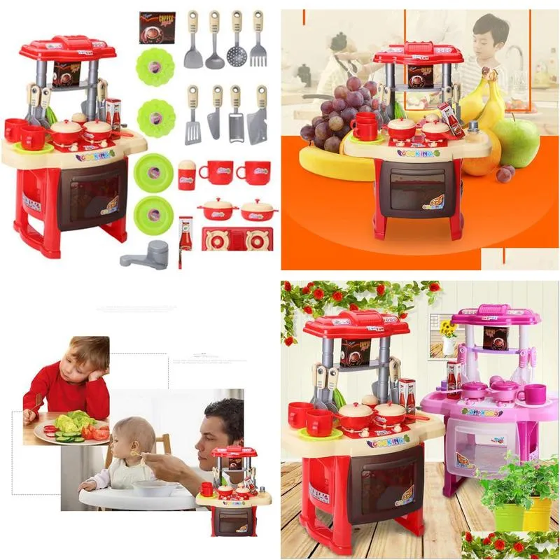 Kitchens & Play Food Wholesale- Kids Kitchen Set Children Toys Large Cooking Simation Model Play Toy For Girl Baby Drop Delivery Toys Dhqvk