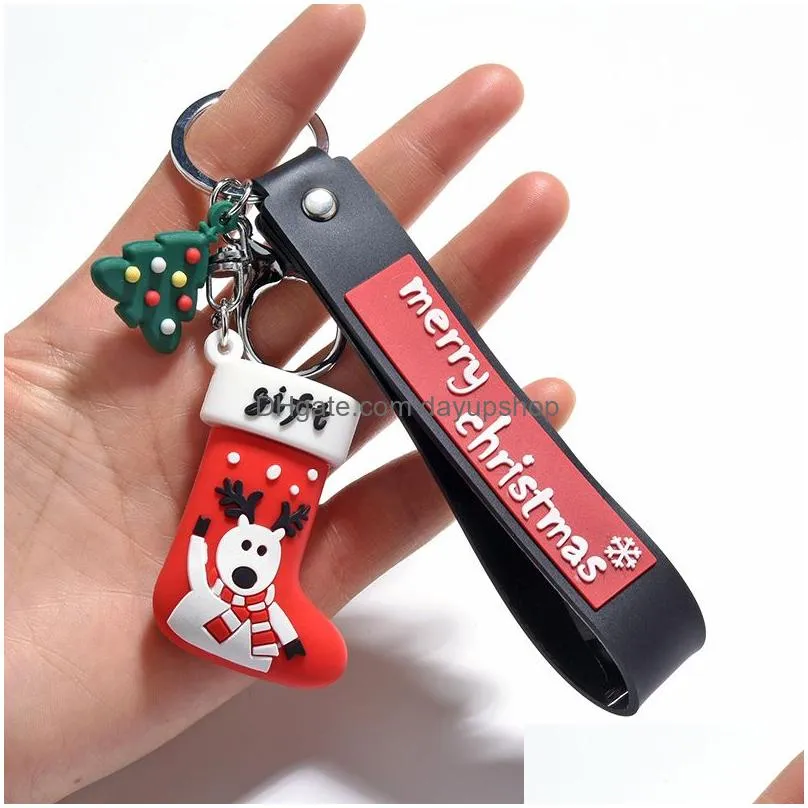 Key Rings Update Merry Christmas Key Ring Pvc Cartoon Tree Sock Keychain Bag Hangs Gift Drop Delivery Jewelry Dhfku