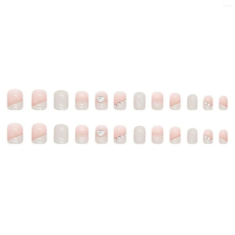 False Nails 24Pcs Short Nail Press On Sweet Heart Shinning Diamond For Art Diy Fingernail Fake Drop Delivery Dhrxm