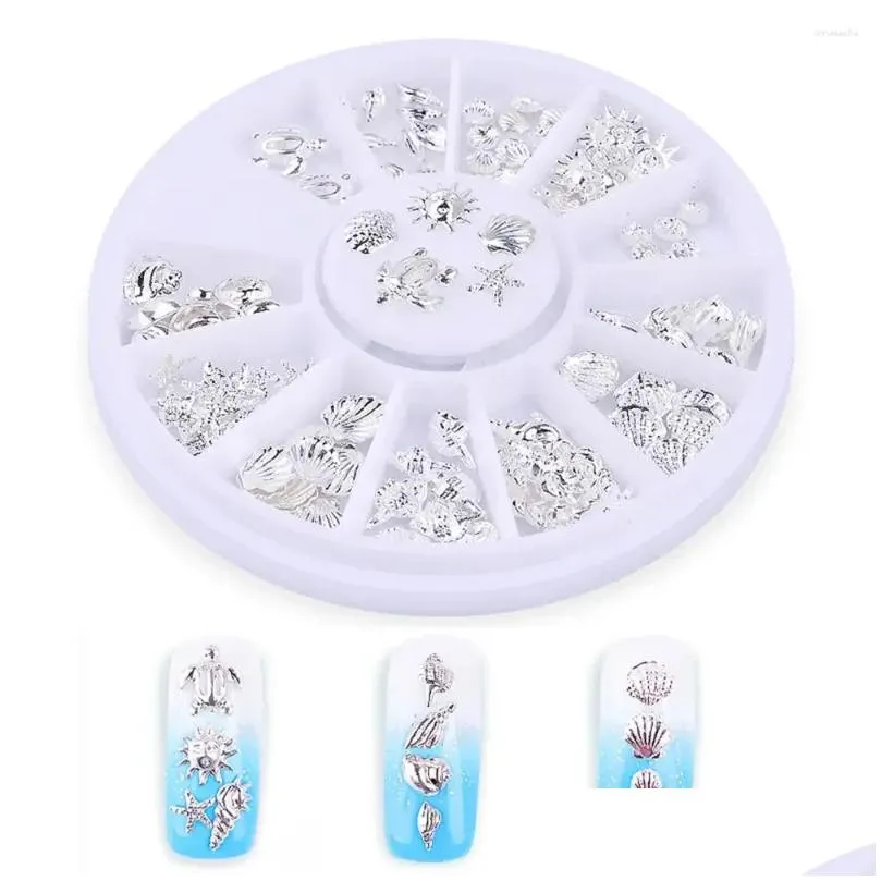 Nail Art Decorations Fashion Metal Sea Animal Stickers For Nails Cute Shell Shape Manicure Drop Delivery Dhs76