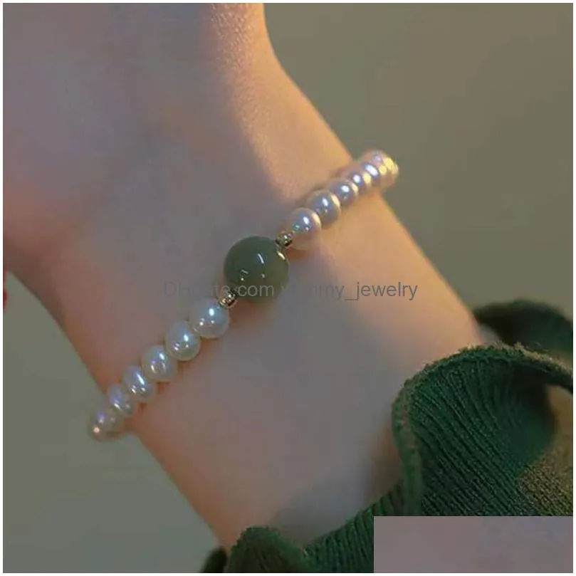 Chain Women Fashion Freshwater Pearl Bracelet Beaded Elastic Beads Jade Bracelets Jewelry Drop Delivery Jewelry Bracelets Dhlmh