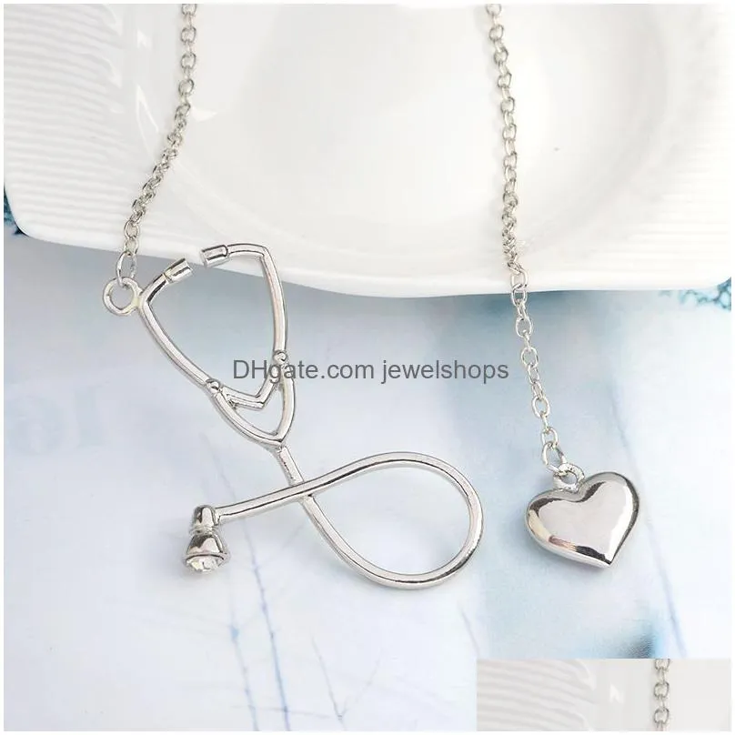 Pendant Necklaces Fashion Simple Heart Stethoscope Necklaces For Women Doctor Nurse Medical Pendant Gold Sier Chain Jewelry Gift Drop Dhpix