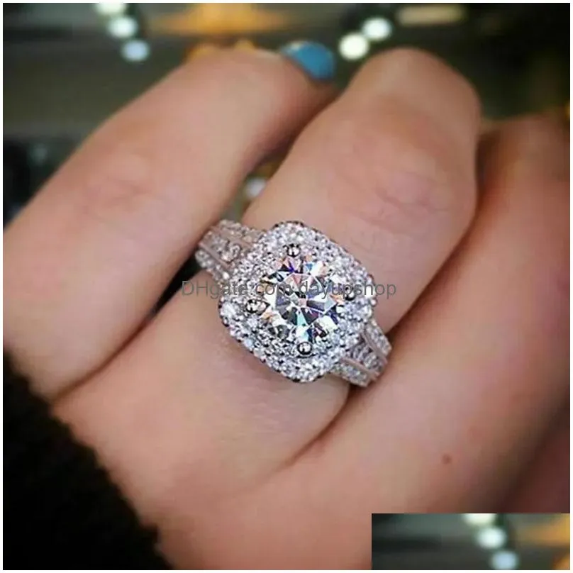 Cluster Rings Zircon Wedding Rings For Women Fashion Jewelry Round Gemstone Engagement Ring Band Finger Will And Drop Delivery Jewelr Dhkbu