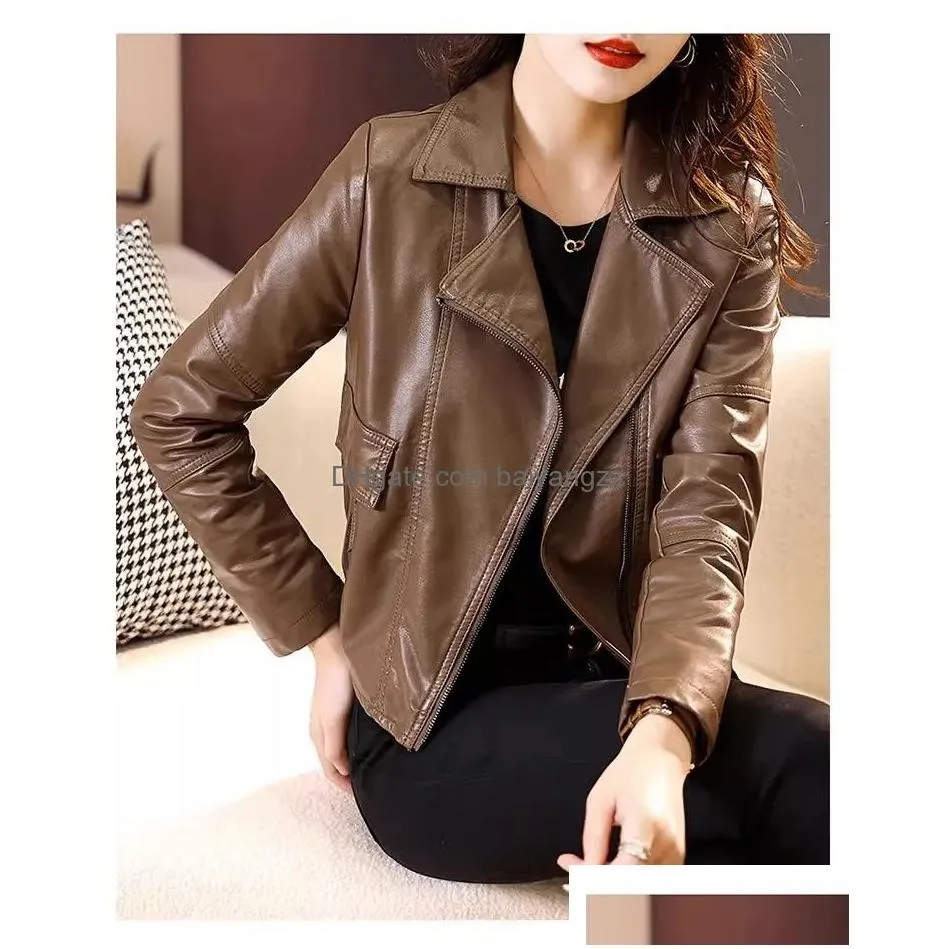 Womens Leather Faux 0C Patina Original Changes Color Level 1-2-3 Outerwear Lapel Motorcycle Jacket Drop Delivery Apparel Clothing Co Dhes3