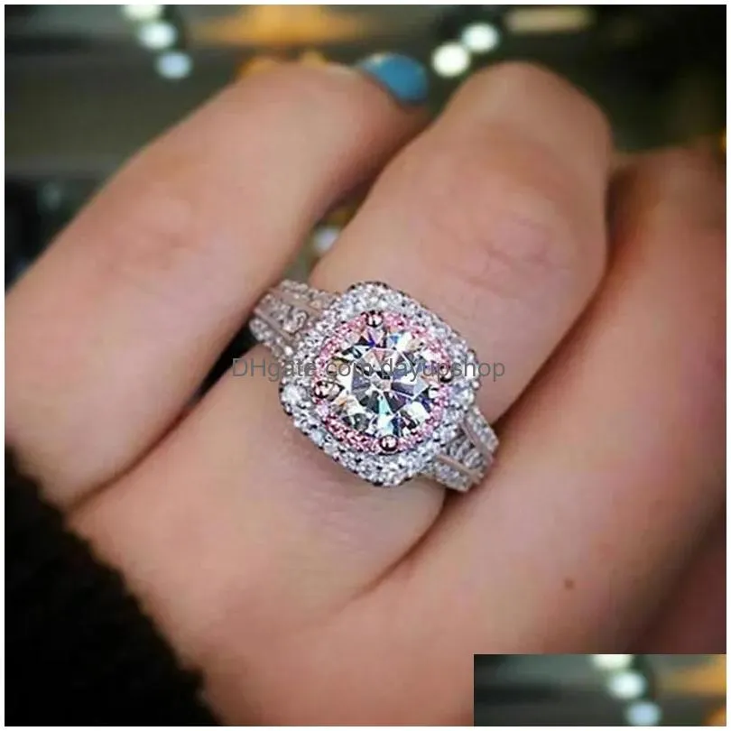 Cluster Rings Zircon Wedding Rings For Women Fashion Jewelry Round Gemstone Engagement Ring Band Finger Will And Drop Delivery Jewelr Dhkbu