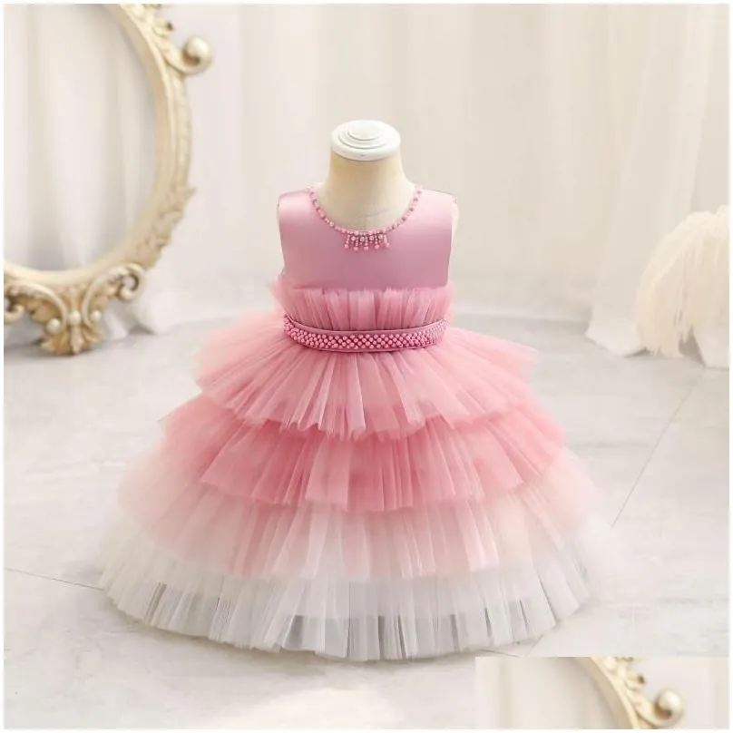 Girl`S Dresses Girl Dresses Baby Dress 1 Year Birthday Mesh Cake Layers Gown For Kids Children Wedding Evening Formal Party Gauze 1-4T Dhgeu