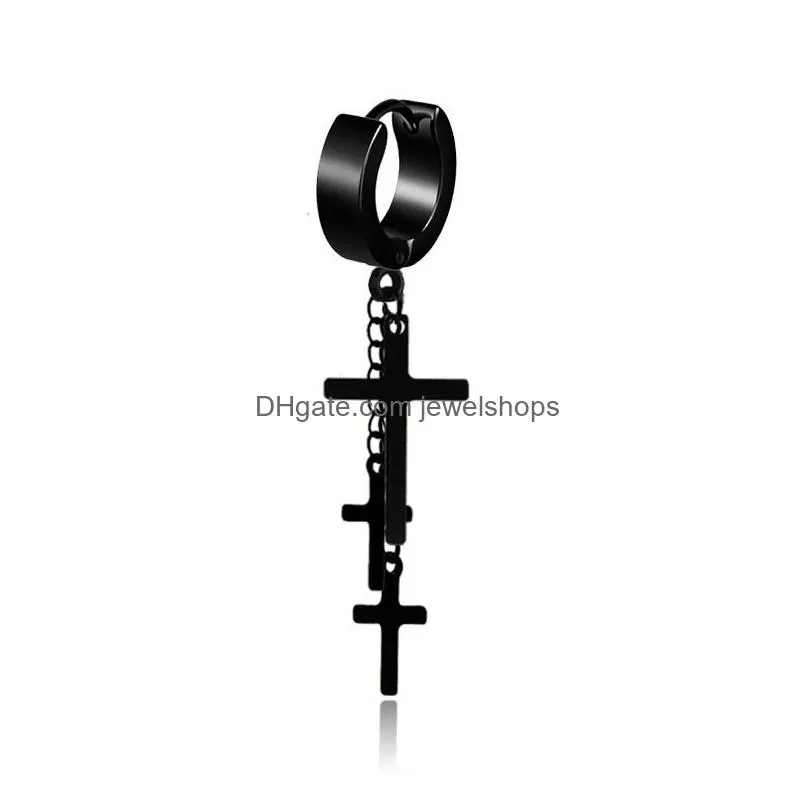 Dangle & Chandelier 316L Stainless Steel Hypoallergenic Stud Earrings For Mens Punk Rock Black Sier Cross Chain Tassel Fashion Jewelr Dhbcf