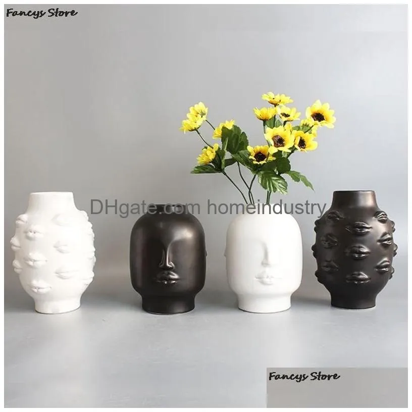 Vases Nordic Ins Style Creative Personality Face Vase Modern Minimalist Lips Ceramic Floral Home Bar Bookstore Decoration Ornaments 21 Dhx1J