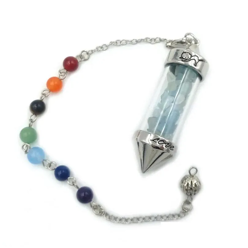 Pendant Necklaces Jln Gravel Stone Wish Bottle Pendum Natrual Quartz Peridot Garnet Lapis Chip Charm Pendant With Seven Chakra Chain F Dhfhw