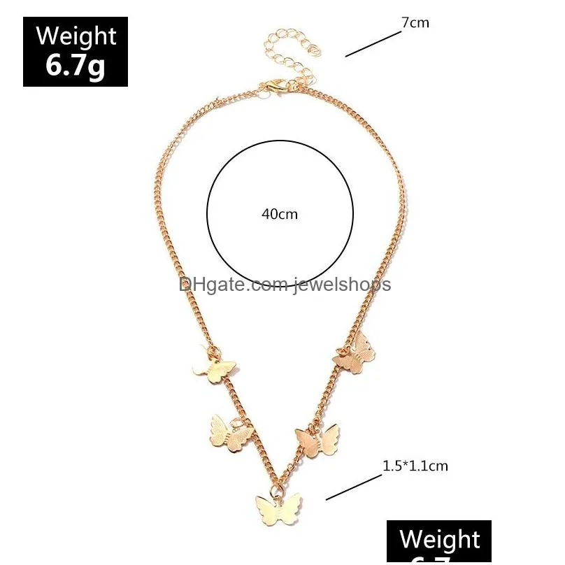 Pendant Necklaces New Butterfly Statement Necklaces For Women Fashion Gold Sier Animal Pendant Choker Chains Girls Jewelry Gift Drop D Dhcji