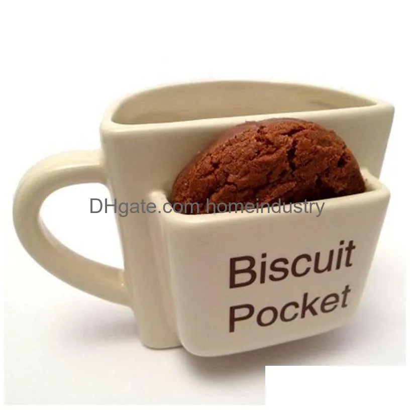 Mugs Creative Coffee Mug With Biscuit Cookie Dessert Pocket Funny Ceramic Mugs For Tea Cup Travel Gift T200506 Drop Delivery Home Gard Dhmcj