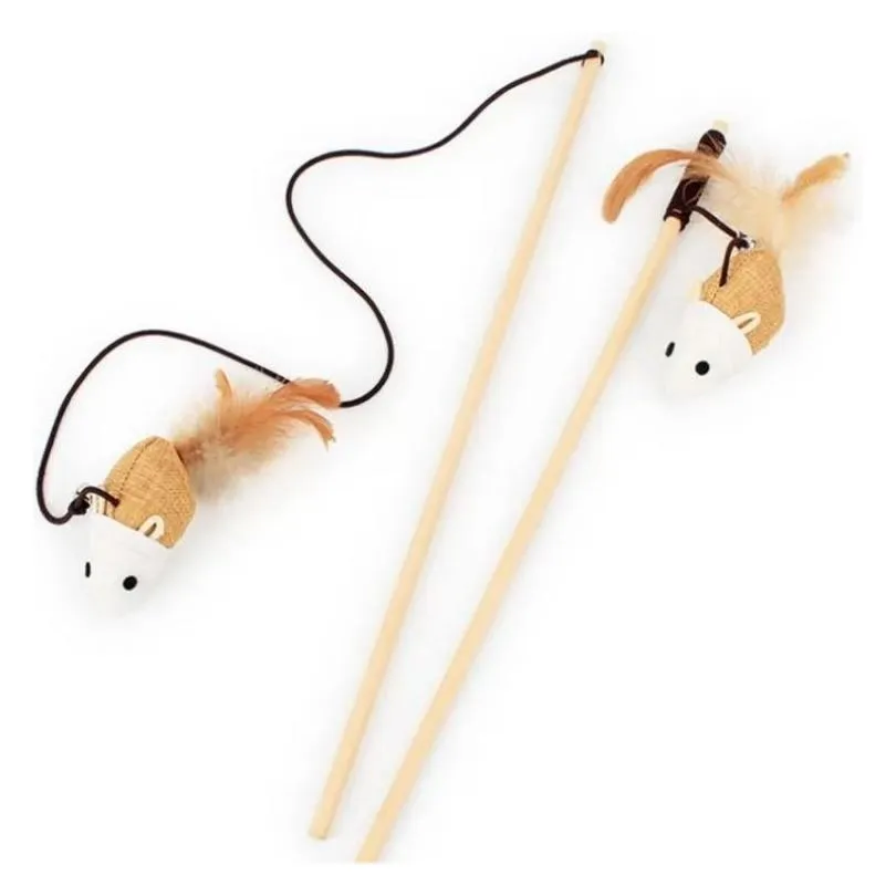 Cat Toys Funny Stick Interactive Kitten Wood Wand Feather Bell Fish Rat Doll Catcher Teaser Exercise For Indoor Animal Drop Delivery Dh45W