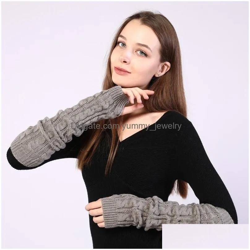 Fingerless Gloves Winter Half Finger Gloves Long Twist Knitted Arm Warmer Fingerless Cuff Sleeve Armband Mittens For Women Fashion Dro Dhimg