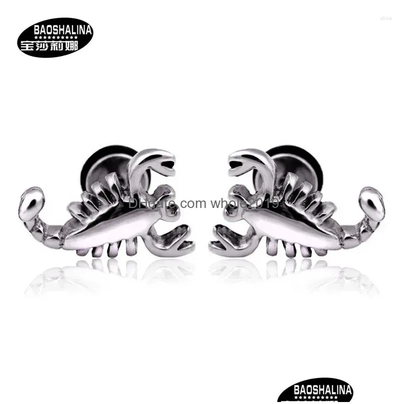 Stud Earrings Personality Design Scorpion Modelling Earring Punk Men Women Titanium Steel Trend Hip Hop Party Jewelry Drop Delivery Dh0D2