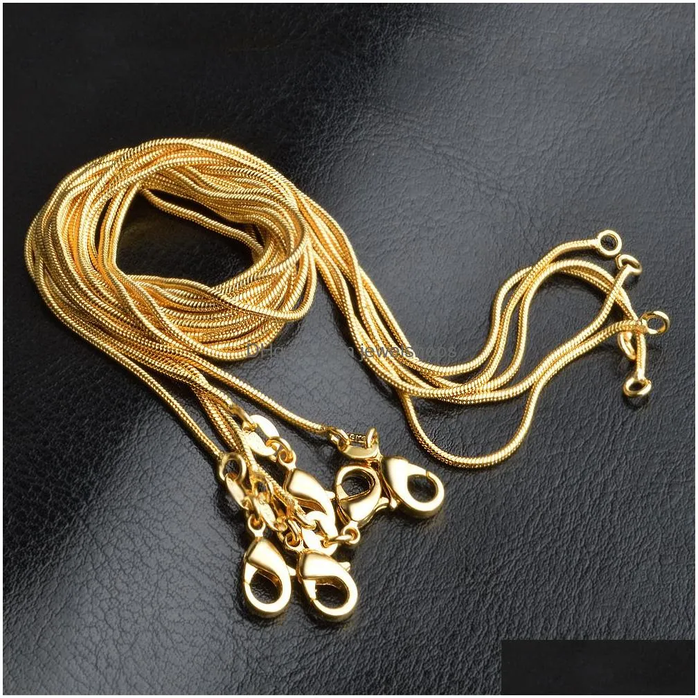 Chains 1Mm 18K Gold Plated Snake Chains 16-30 Inch Golden Smooth Lobster Clasp Necklace For Women Ladies Fashion Jewelry In Bk Drop De Dhh6G