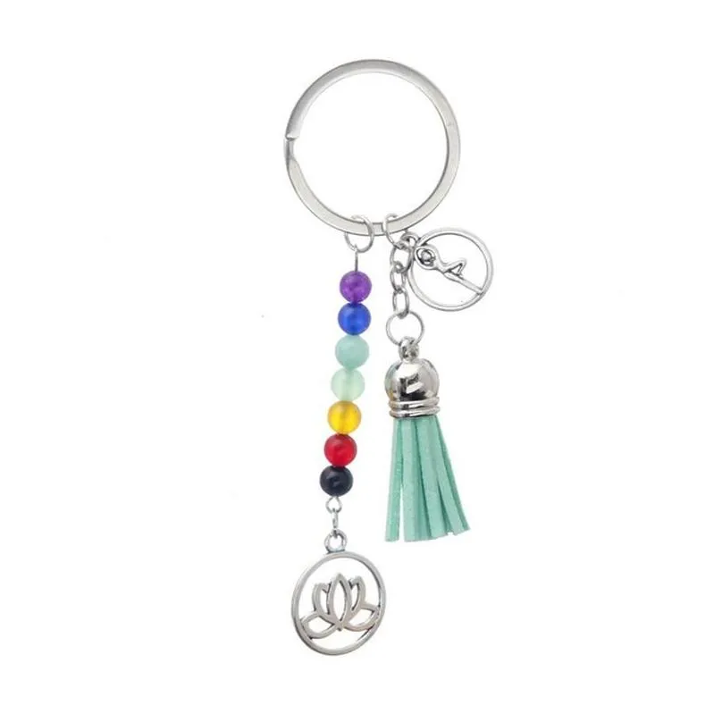 Key Rings Fashion Keychains Cute Healing Crystal Stone Chakra Pray Car Key Chain Tassel Keyring Bag Pendant Women Jewelry Accessories Dhie0