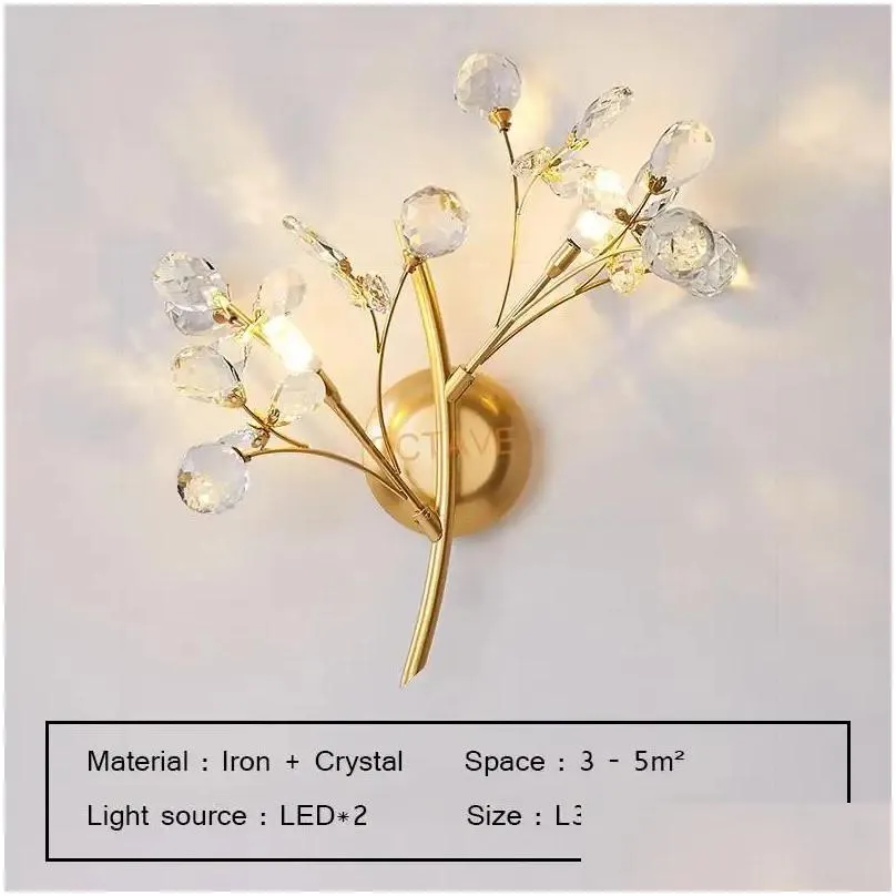 Wall Lamps Nordic Luxury Branches Gold Led Crystal Lamp Modern Creative Bedroom Bedside Living Room Background Drop Delivery Dhki7