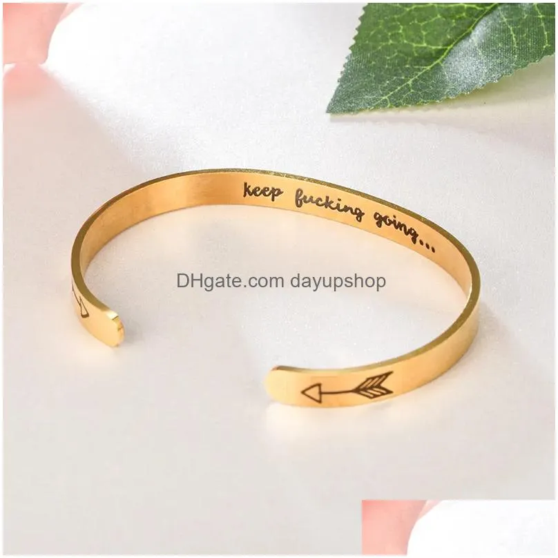 Bangle Update Stainless Steel Open Bracelet Bangle Letter Inspirational Keep Going Wristband Cuff Women Men Drop Delivery Jewelry Bra Dha72