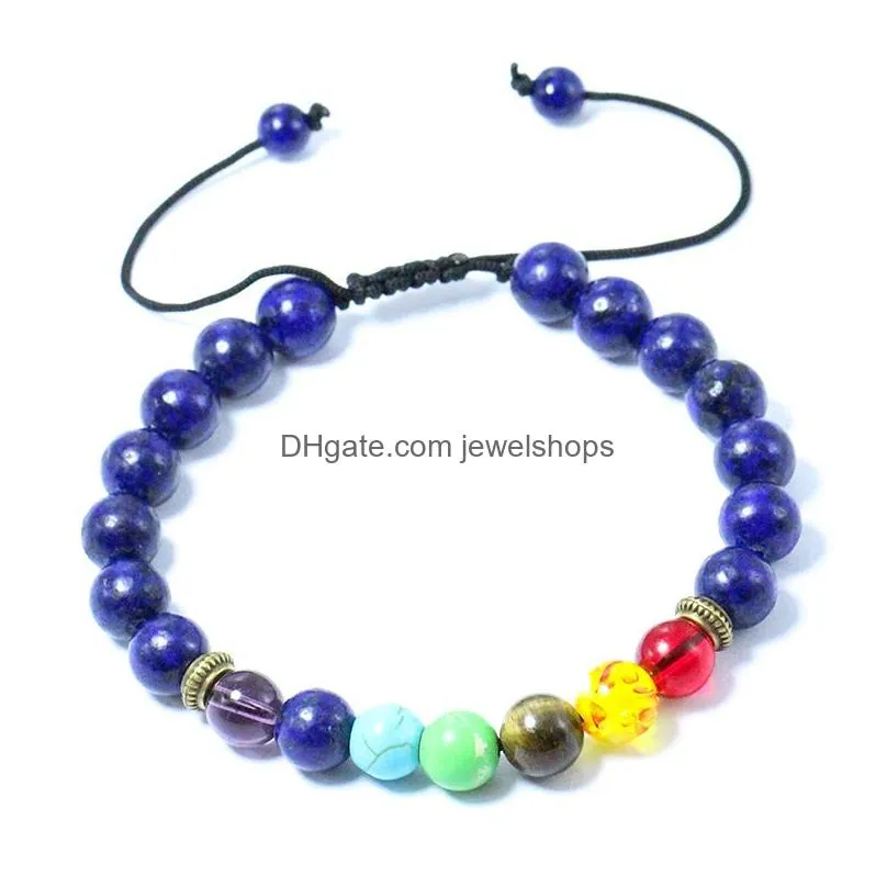 Beaded 7 Chakra Charm Adjustable Bracelets For Men Women Tiger Eye Lava Rock Healing Nce Beads Reiki Buddha Prayer Natural Stone Yoga Dhh2M