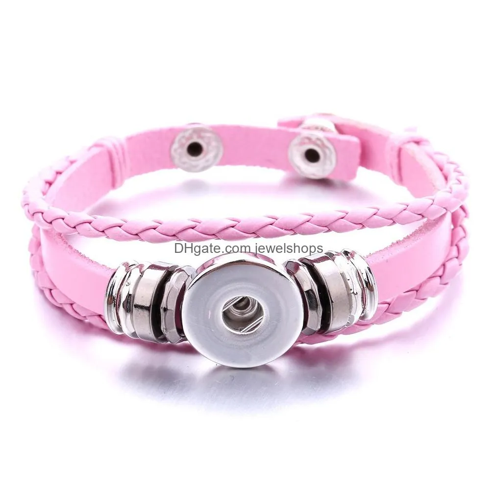 Charm Bracelets New 13 Colors Snap Buttons Bracelet Women 18Mm Ginger Snaps Charm Mti Layered Braided Rope Bangle For Men S Fashion J Dh76B
