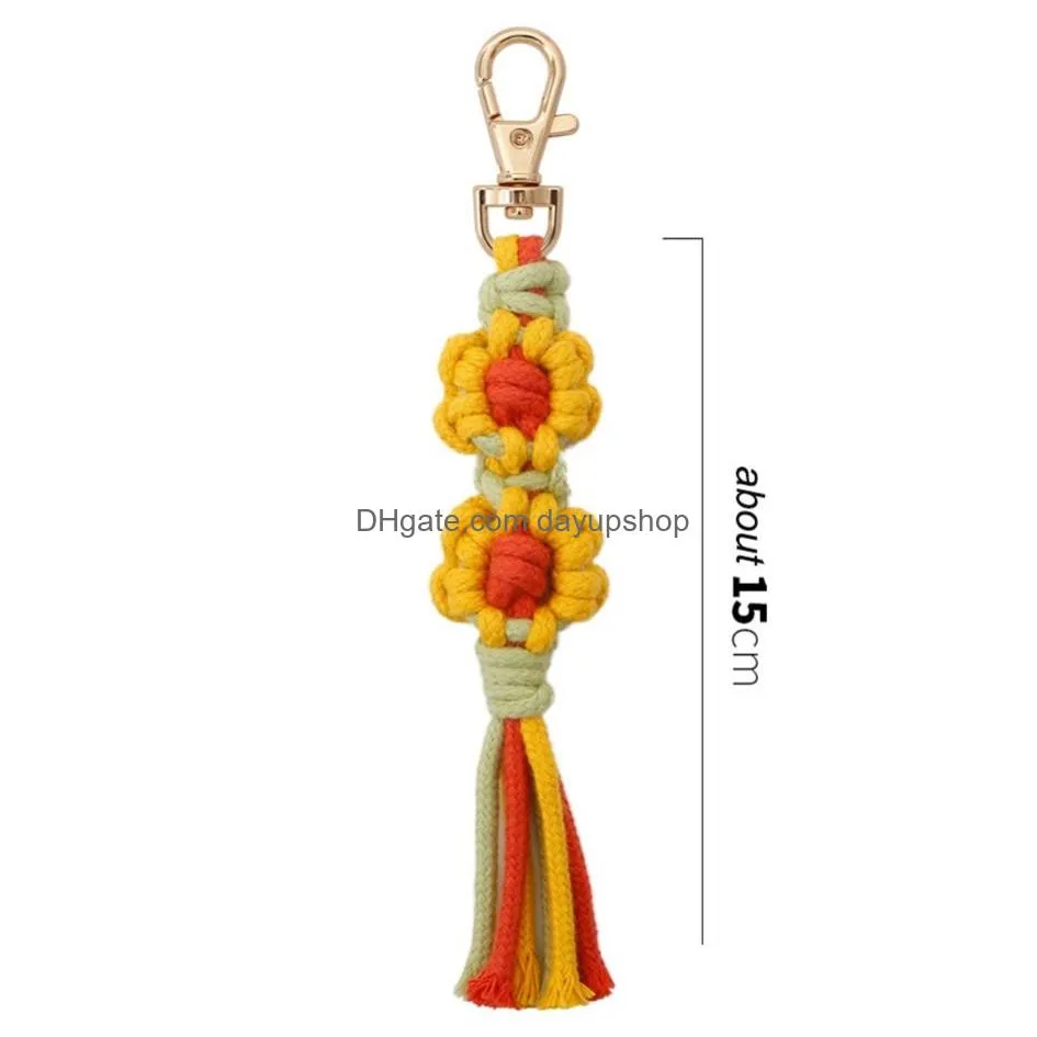 Key Rings Bohemia Tassel Diy Bag Hangs Keychain Flower Chrysanthemum Pendant Cotton Rope Keyring Fashion Jewelry Drop Delivery Jewelr Dhqhs