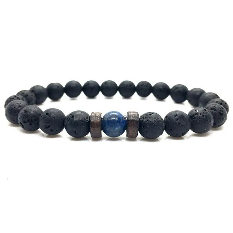 Beaded 8Mm Black Lava Rock Beaded Bracelets Mens Wood Beads Charms Natural Stone Bangle For Women Fashion Craft Jewelry Drop Delivery Dhzqr