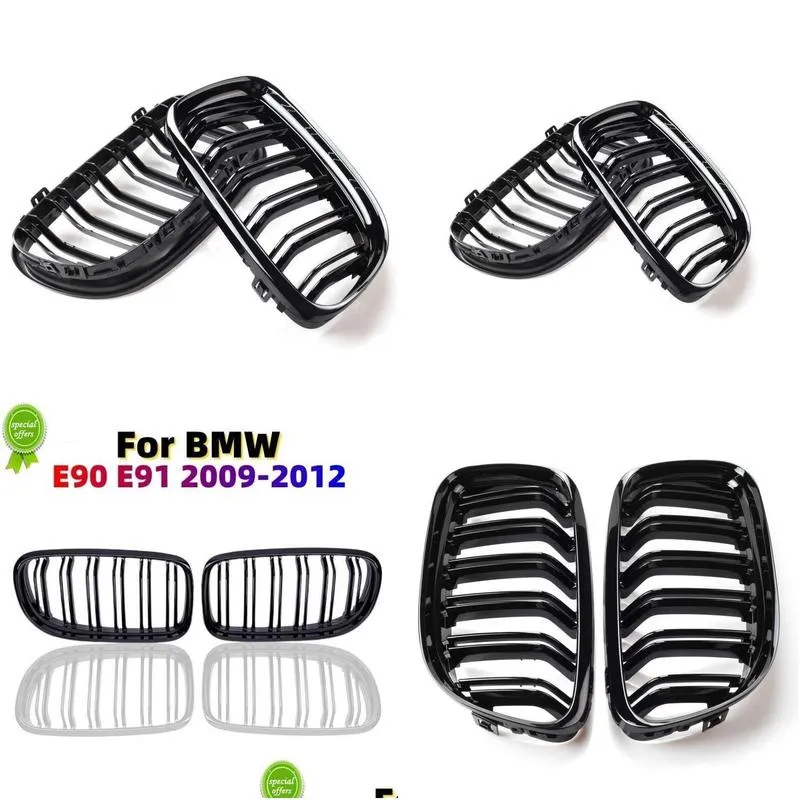 Other Interior Accessories New 2Pcs Car Style Gloss Black Front Kidney Double Slat Grill Grille For 3 Series E90 E91 Lci 2009 2010 201 Dhale