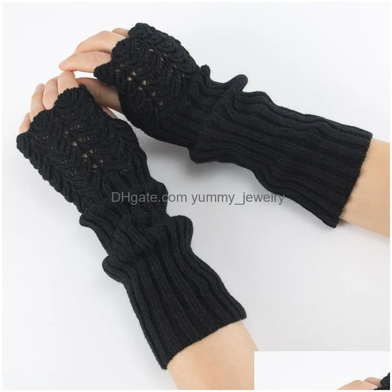 Fingerless Gloves Long Winter Knitted Fingerless Gloves Sleeve Warm Arm Er Soft Glove Mittens Cuff For Women Girls Fashion Drop Delive Dh7Ul