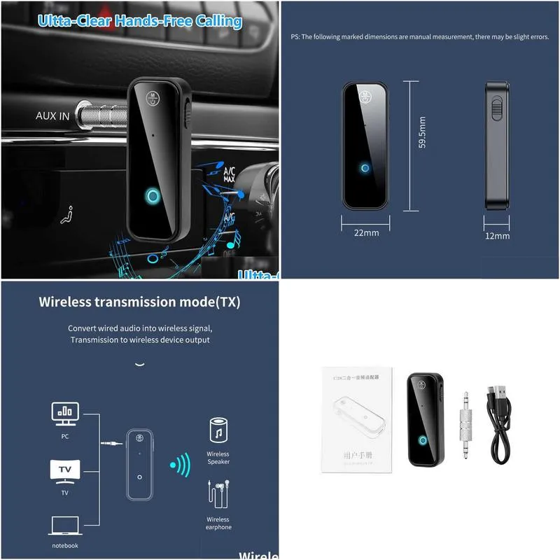 Car Bluetooth Kit New Bluetooth Kit Transmitter Receiver Wireless Adapter 3.5Mm O Stereo Aux For Music Hands Headset Drop Delivery Aut Dhehf