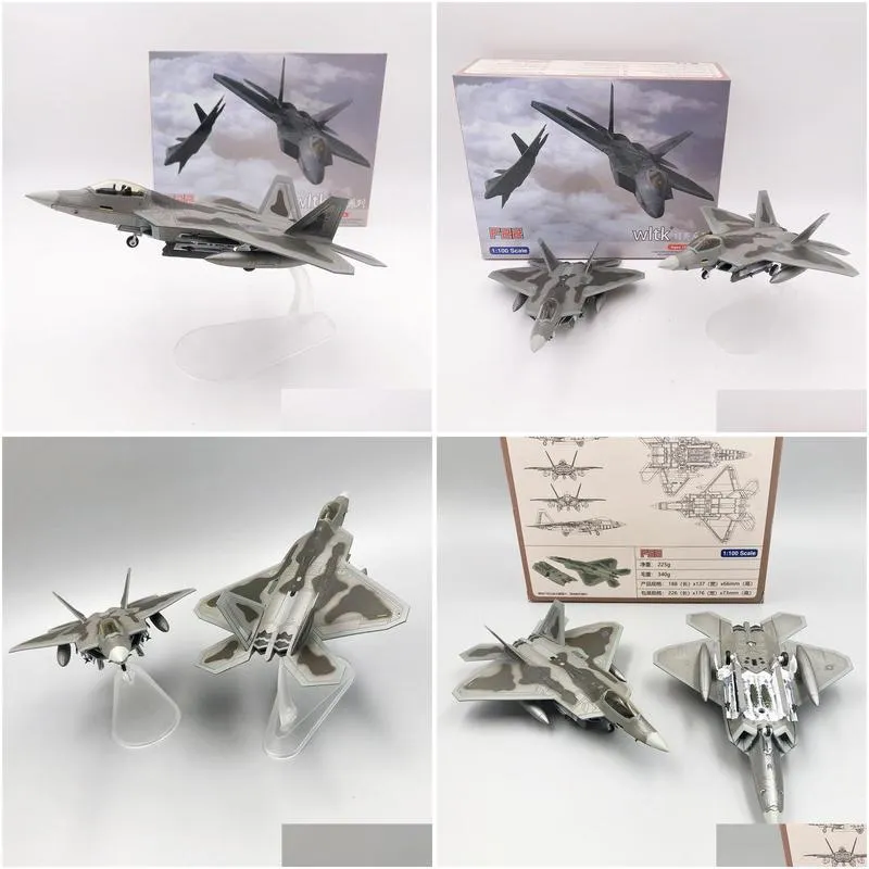 Aircraft Modle Wltk Die-Casting Metal Toy 1/100 Scale Model Lockheed F-22 F22 Raptor Fighter Us Air Force 230706 Drop Delivery Dhtgb