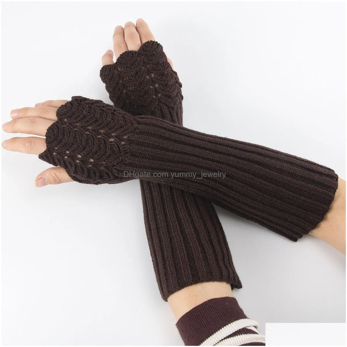 Fingerless Gloves Long Winter Knitted Fingerless Gloves Sleeve Warm Arm Er Soft Glove Mittens Cuff For Women Girls Fashion Drop Delive Dh7Ul