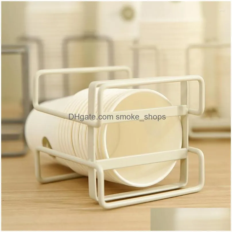 Kitchen Storage Organization Iron Cups Holder Disposable Paper Cup Dispenser Glass Rack Home Office Coffee Station Stand Organizer Dhu8R