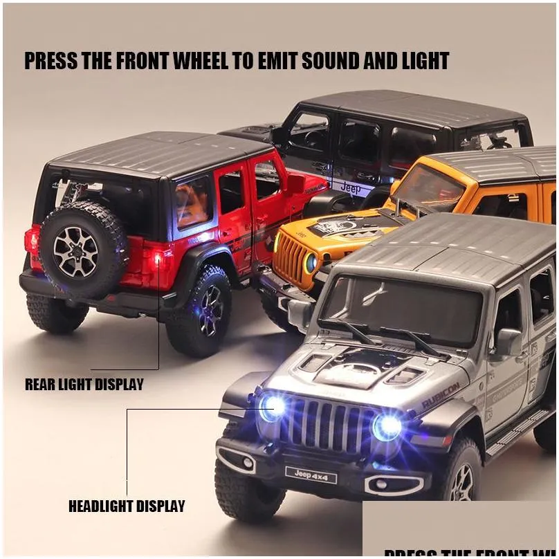 Diecast Model Cars Diecast Model 1/22 Jeeps Wrangler Pickup Off-Road Vehicle Alloy Car Simation Sound And Light Metal Toy Collection G Dhbl1