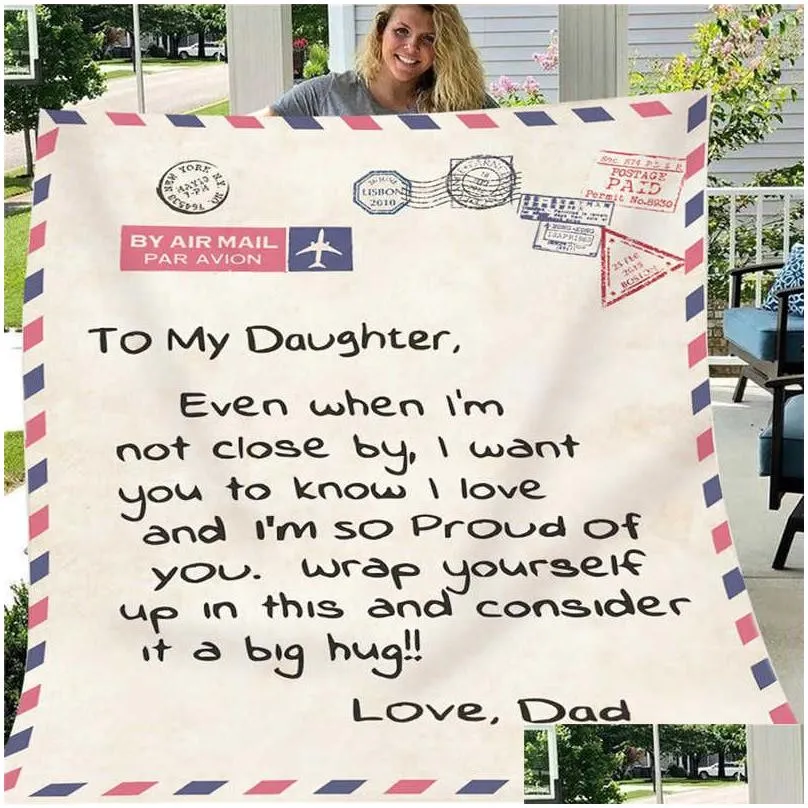 Blanket Letter To My Daughter Express Love 3D Print Flannel On Bed Home Textiles Christmas Birthday Gift 211019 Drop Delivery Home Gar Dhkx2