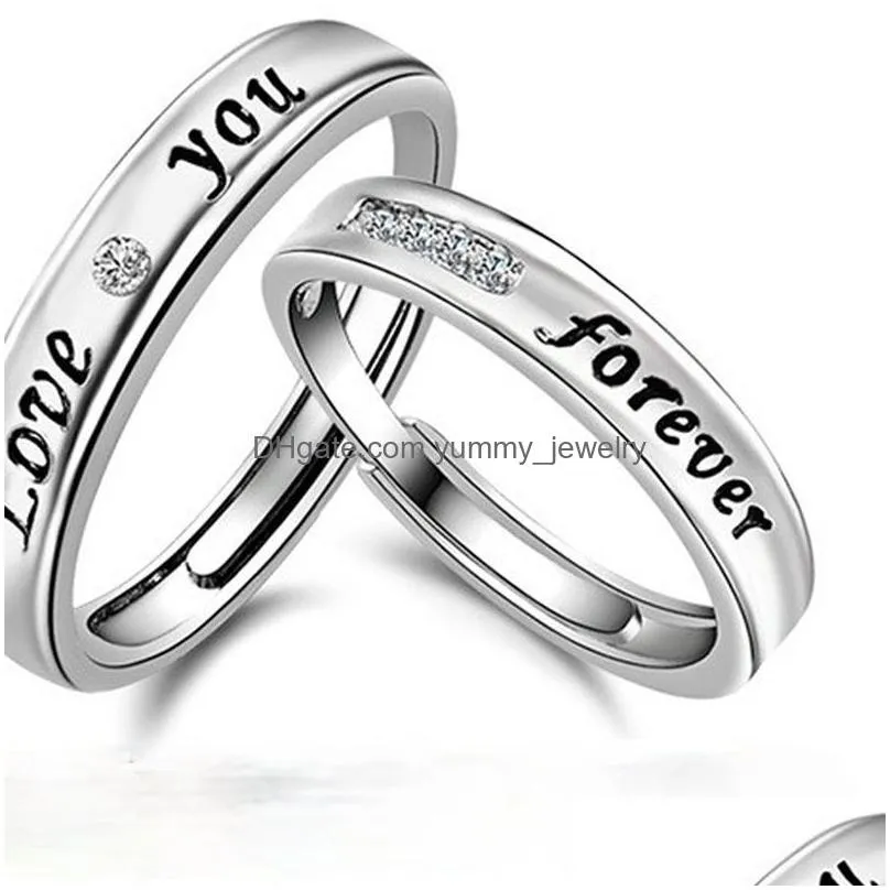 Band Rings Couple Love You Band Rings Crystal Diamond Engagement Wedding Ring For Women Men Fashion Jewelry Gift Will And Drop Delive Dhhfy