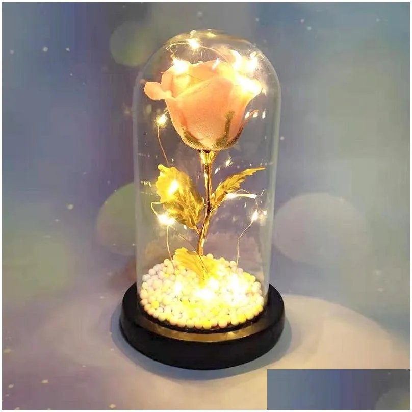 Decorative Flowers & Wreaths Led Enchanted Rose Light Silked Artificial Eternal Flower In Glass Dome Lamp Decors Christmas Valentine R Dhvrq