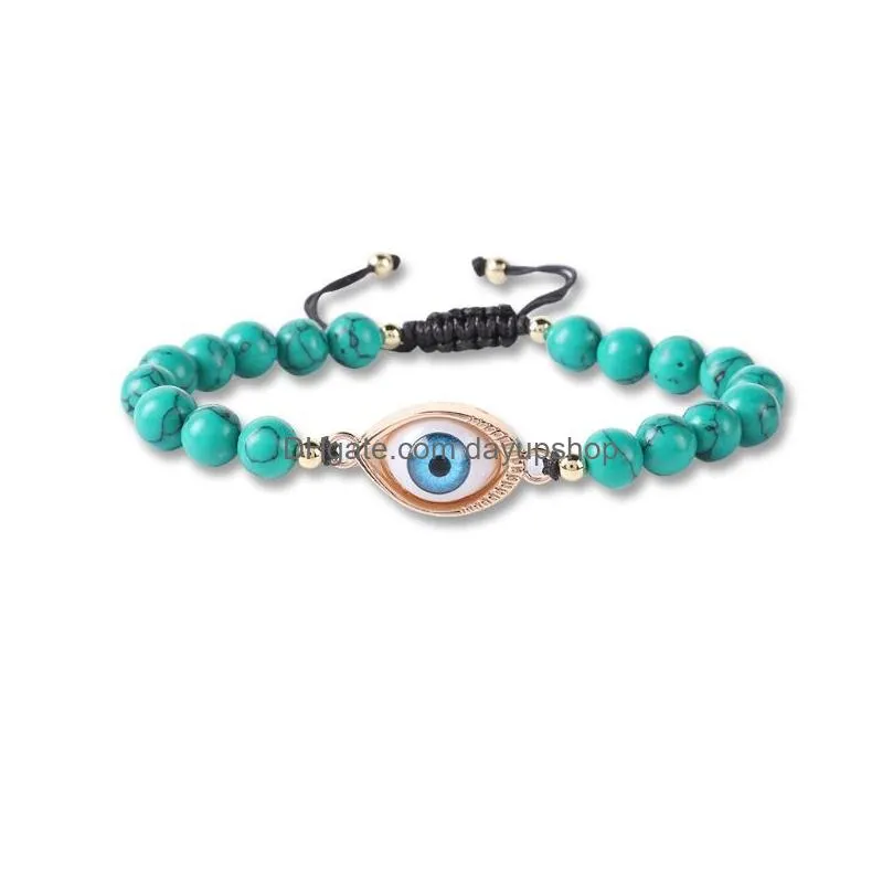 Chain Turquoise Eye Charm Bracelet Buddha Adjustable Stone Beaded Bracelets Wristband For Women Fashion Jewelry Drop Delivery Jewelry Dhxez