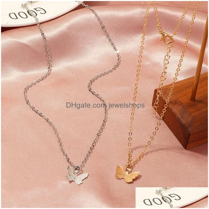 Pendant Necklaces New Butterfly Statement Necklaces For Women Fashion Gold Sier Animal Pendant Choker Chains Girls Jewelry Gift Drop D Dhcji