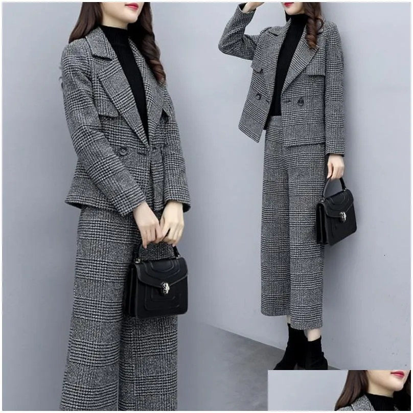 Two Piece Dress High Quality Winter Womens Suits Skirt Set New Temperament Slim Wool Long Ladies Coat Jacket Two-Piece 201130 Drop De Dhvnu