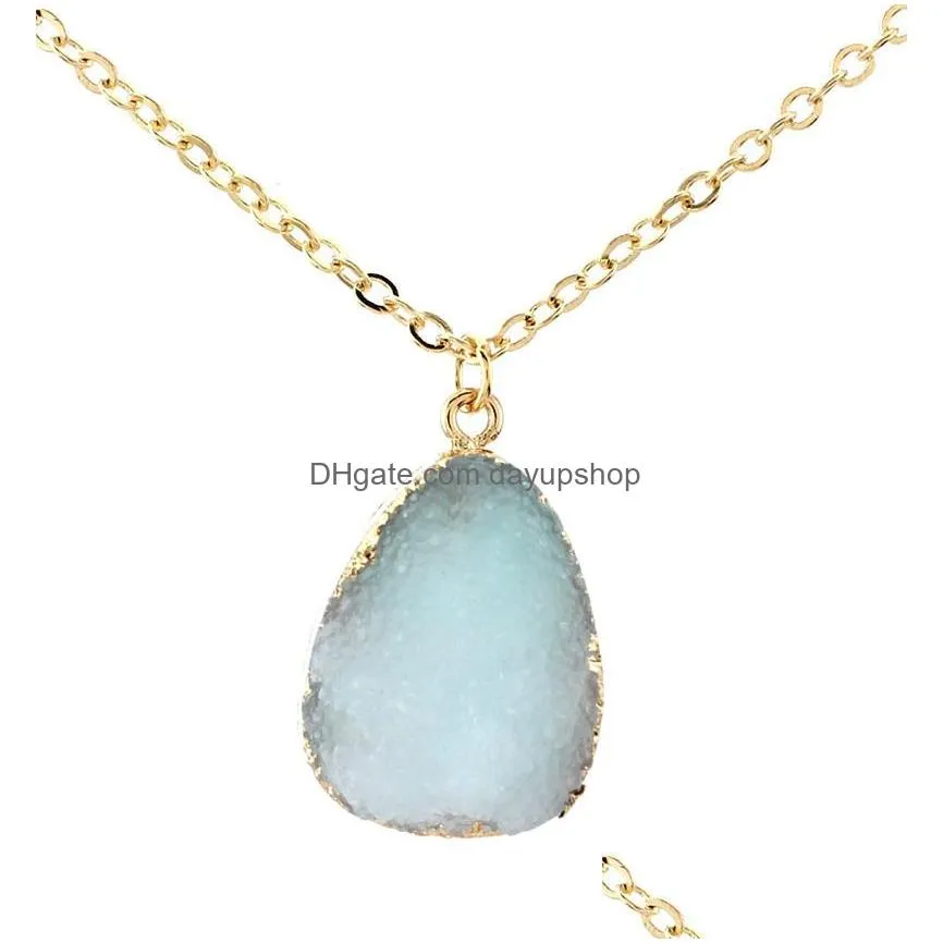 Pendant Necklaces Update Imitate Irregar Natural Stone Pendant Necklace Quartz Crystal Gold Chain Necklaces Fashion Jewelry Drop Deliv Dhpyo