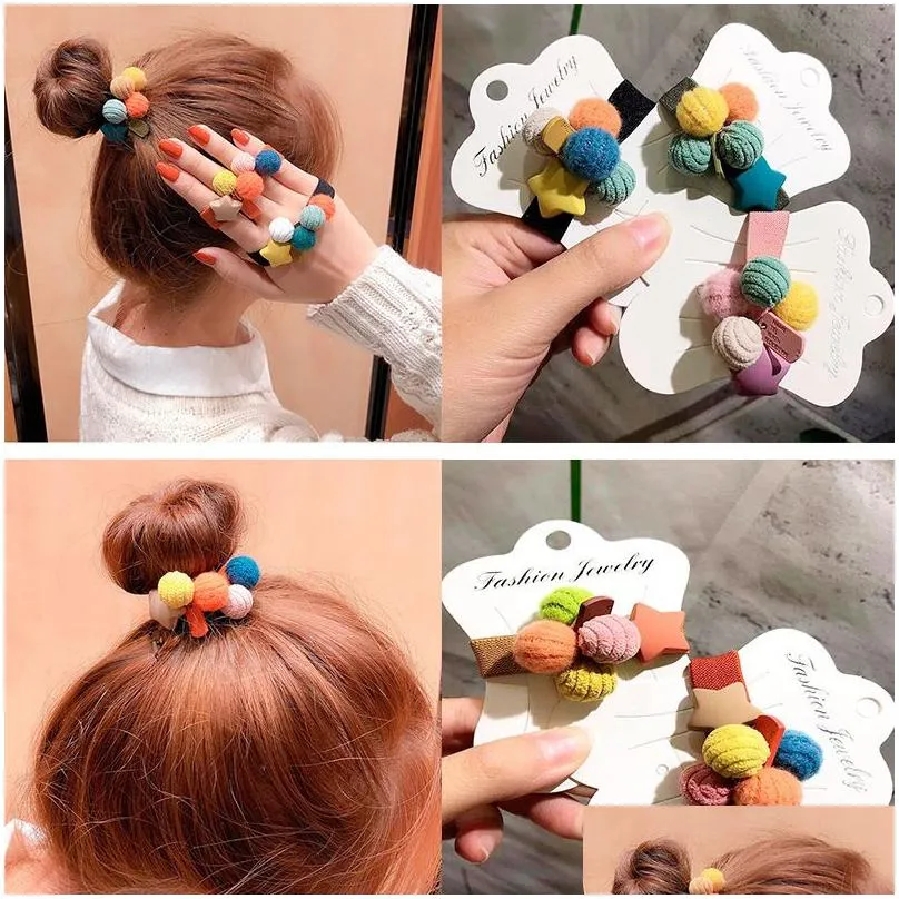 Hair Accessories Cute Star Wool Ball Hair Rope For Girl Tie Accessories Women Rubber Band Kid Ponytail Holder Korean Hairwear 2022 061 Dhj9J