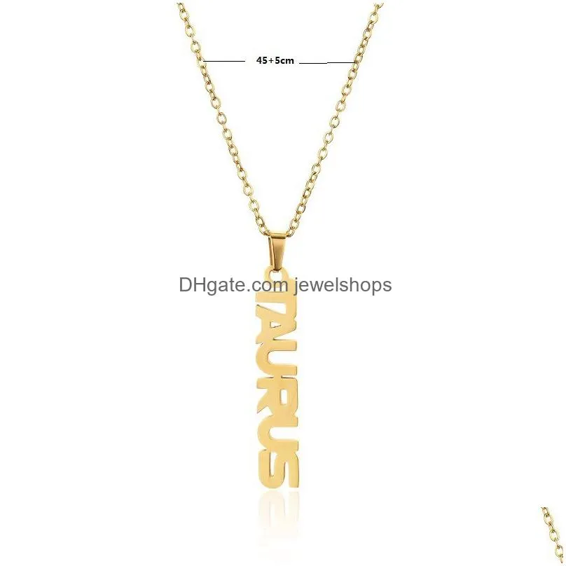 Pendant Necklaces 12 Zodiac Sign Necklaces Stainless Steel Constellation Letter Pendant Gold Chains For Men Women Fashion Birthday Jew Dhx1K