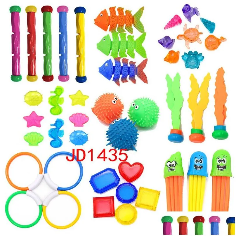 Bath Toys Diving Set Swimming Pool For Kids Sticks Rings Pirate Treasures Fish Octopus Water Swim Drop Delivery Dhm58