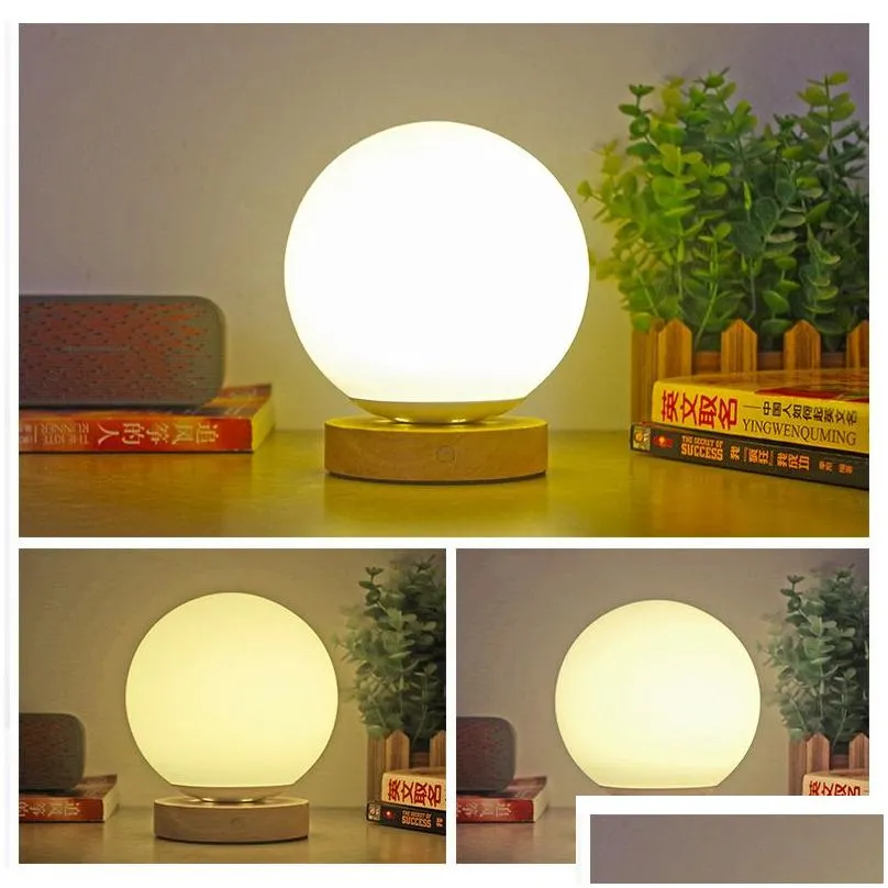 Night Lights Creative Bedroom Bedside Lamp Remote Control Dimming Eye Protection Nursing Night Solid Wood Decoration Rechargeable Drop Dhn1T